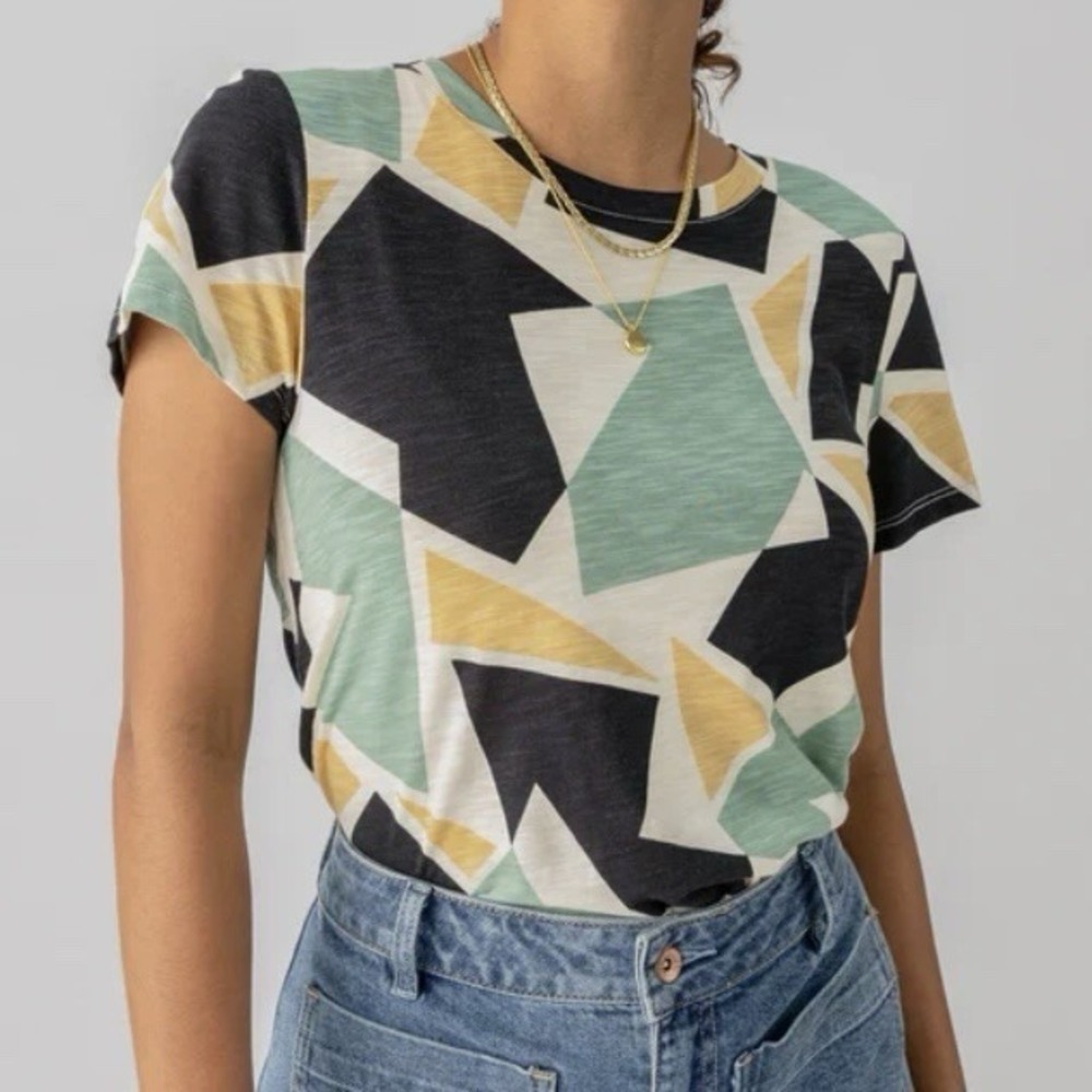 Sanctuary Abstract Geometric Print Slub Top Sz S Perfect T Shirt Artsy Eclectic